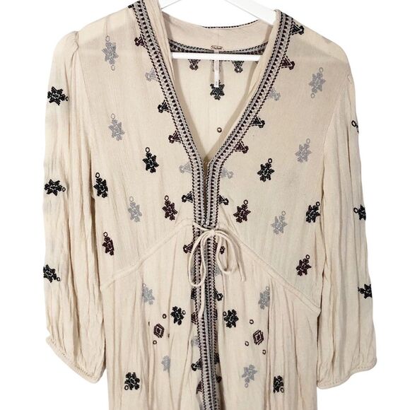 Free People Stargazer Mini Dress Beige Medium Embroidered Gauzy OB507864 - Picture 6 of 12